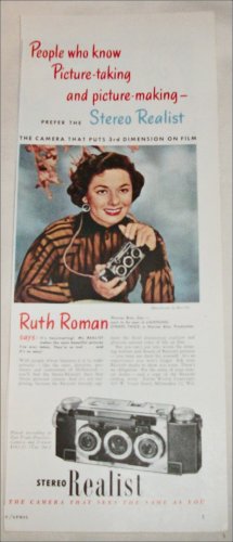Realist Stereo Camera ad featuring Ruth Roman