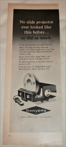 Sawyer Deluxe Rotomatic Slide Projector ad