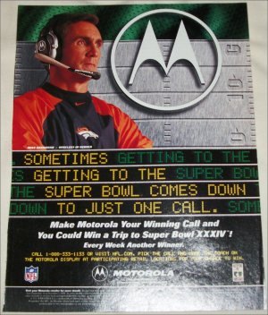 1999 Motorola Super Bowl Sweepstakes ad featuring Mike Shanahan
