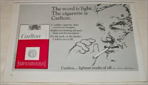 1964 Carlton Cigarette The Word Is Light ad