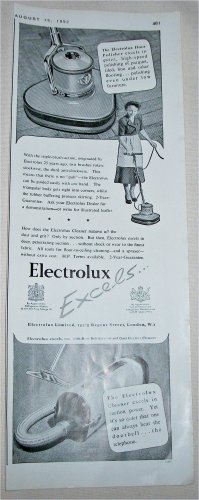 1952 Electrolux Cleaner ad from the UK