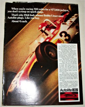 1968 Auto-Lite Spark Plugs ad featuring Bobby Unser