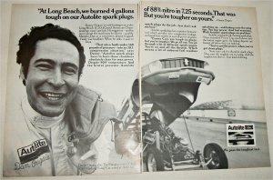 1970 Auto-Lite Spark Plugs ad featuring Danny Ongais