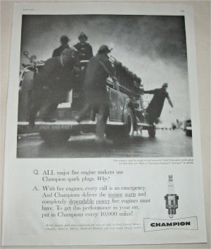 1959 Champion Spark Plugs Fire Engine ad