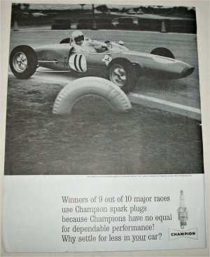 1962 Champion Spark Plugs ad featuring Pat Pigott