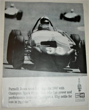 1963 Champion Spark Plugs ad featuring Parnelli Jones