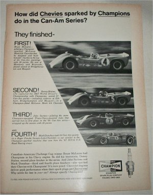 1968 Champion Spark Plugs ad featuring Chevrolets