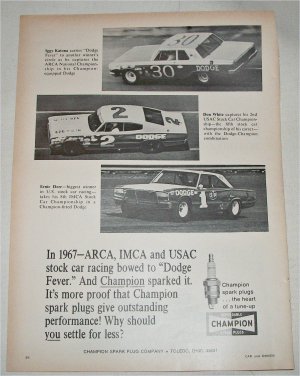 1968 Champion Spark Plugs Dodge Fever ad