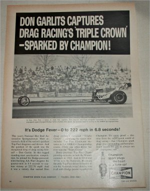 1968 Champion Spark Plugs ad featuring Don Garlits