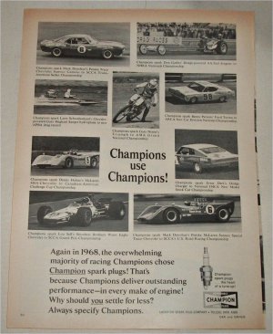1969 Champion Spark Plugs Champions Use Champions ad