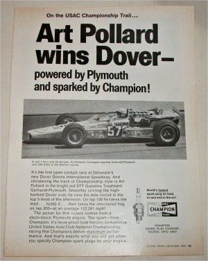 1969 Champion Spark Plugs ad featuring Art Pollard