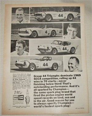 1970 Champion Spark Plugs ad featuring Triumph