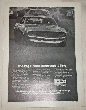 1971 Champion Spark Plugs ad featuring Tiny Lund