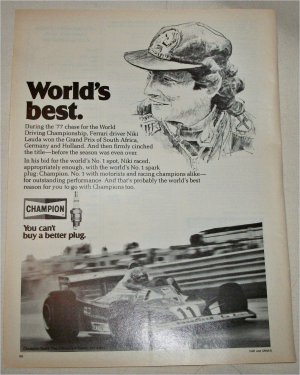 1978 Champion Spark Plugs ad featuring Niki Lauda
