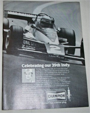 1978 Champion Spark Plugs ad featuring Al Unser