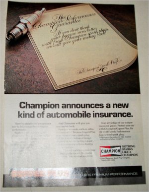 1984 Champion Spark Plugs Insurance ad