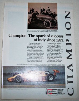 1985 Champion Spark Plugs Indy Champion ad