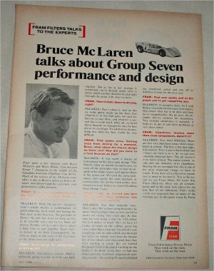 1968 Fram Filters ad featuring Bruce McLaren