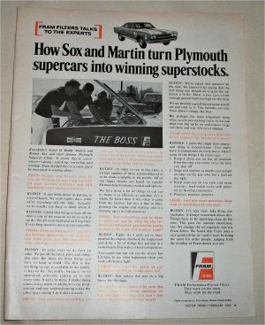 1969 Fram Filters ad featuring Sox & Martin