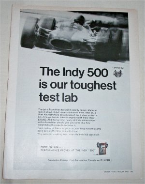 1969 Fram Filters Indy 500 ad