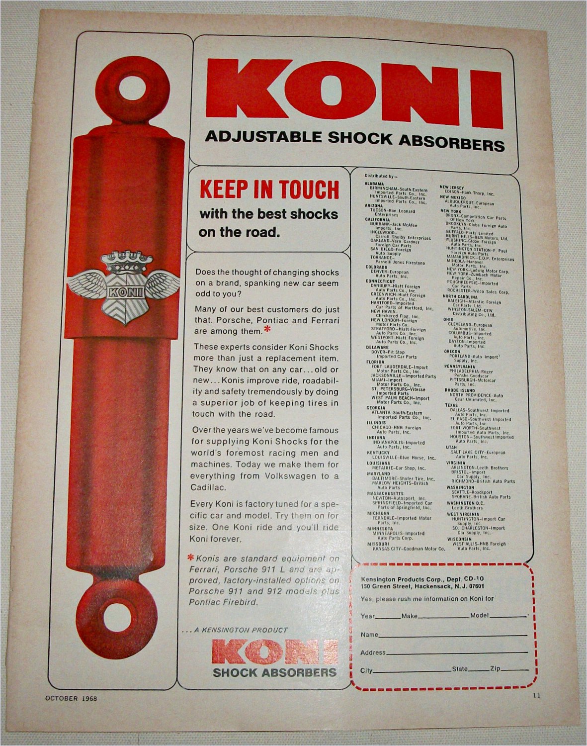 1968 Koni Shock Absorbers ad