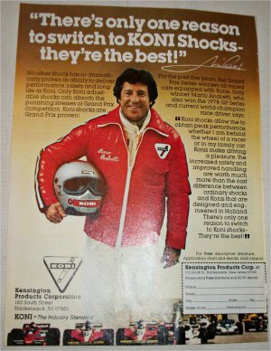 1979 Koni Shock Absorbers ad featuring Mario Andretti