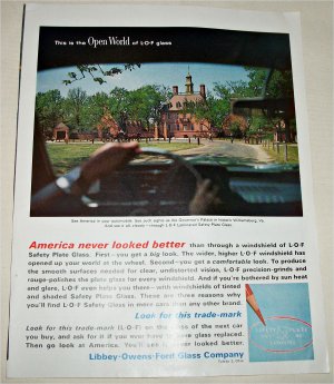 1963 Libbey-Owens-Ford Glass ad Featuring Governors Palace in Williamsburg Va