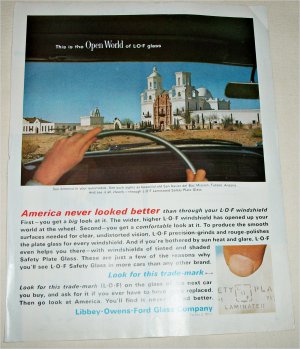 1963 Libbey-Owens-Ford Glass ad Featuring San Xavier del Bac Mission, Tucson Az