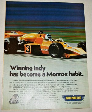 1975 Monroe Shock Absorbers ad featuring Johnny Rutherford