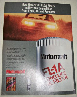 1985 Motorcraft FL1A Oil Filter ad
