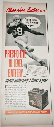 Prest-O-Lite Hi Level Battery ad featuring Choo Choo Justice