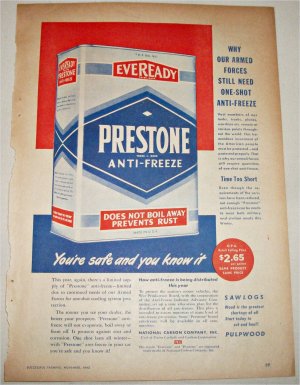 1945 Prestone Anti-Freeze ad