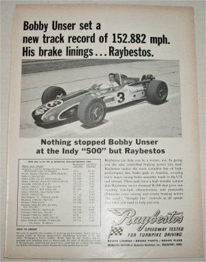 1968 Raybestos Brakes ad featuring Bobby Unser