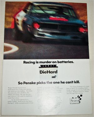 1971 Sears DieHard Battery ad featuring Roger Penske