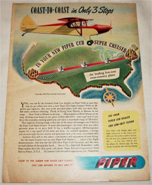 1947 Piper Cub Super Cruiser Aircraft ad
