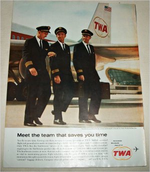 1963 TWA Airlines Meet the Team that Saves You Time ad