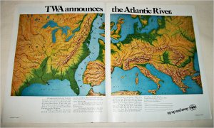 1967 TWA Airlines Atlantic River ad