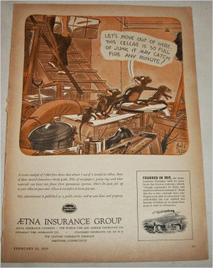 1950 Aetna Insurance Group Rats in the Cellar ad