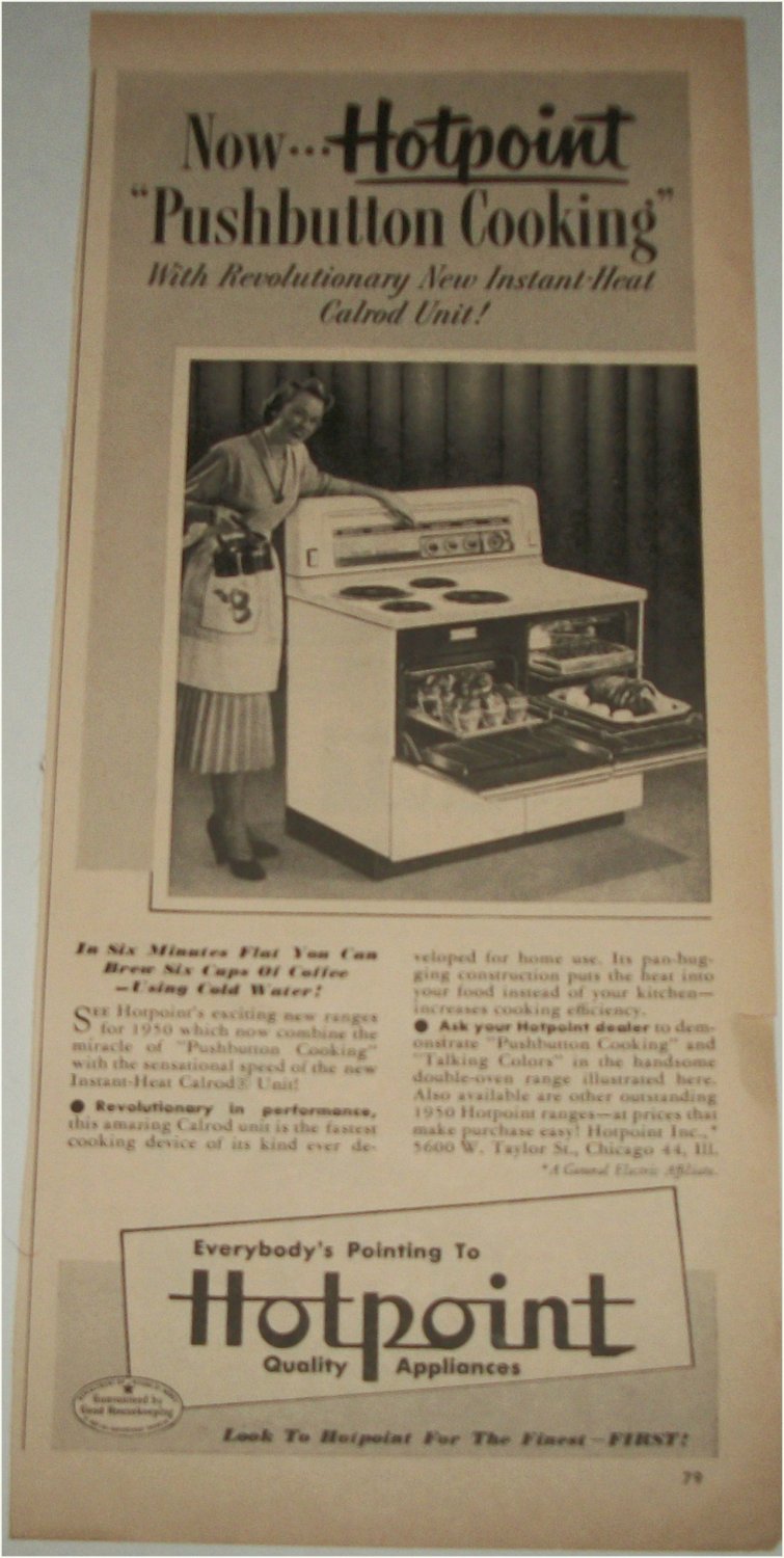 1950 Hotpoint Pushbutton Cooking Electric Range Ad