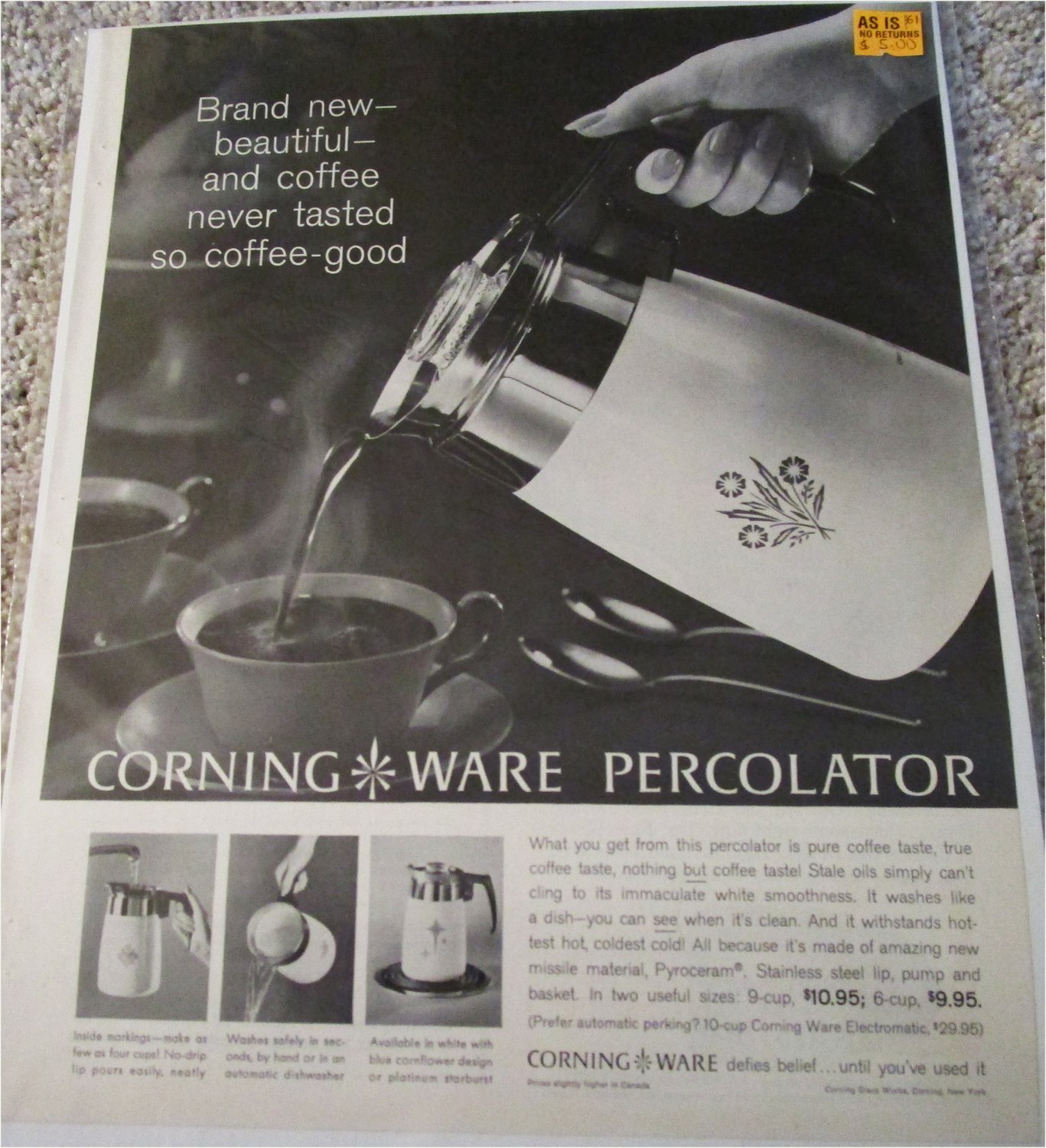 1961 Corning Ware Percolator ad