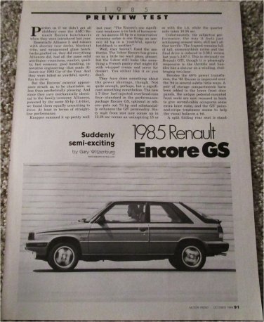 1985 American Motors Renault Encore article