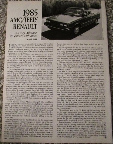1985 American Motors /Jeep /Renaualt article