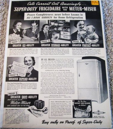 1937 Frigidaire Meter-Miser Refrigerator ad