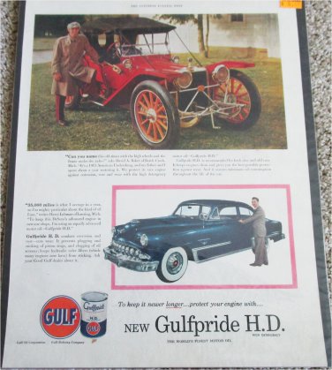 Gulfpride ad featuring a 1913 American Underslung Touring car