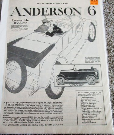 1920 Anderson 6 Convertible Roadster ad