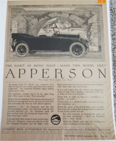1920 Apperson Eight Touring The Habit Of Being First car ad