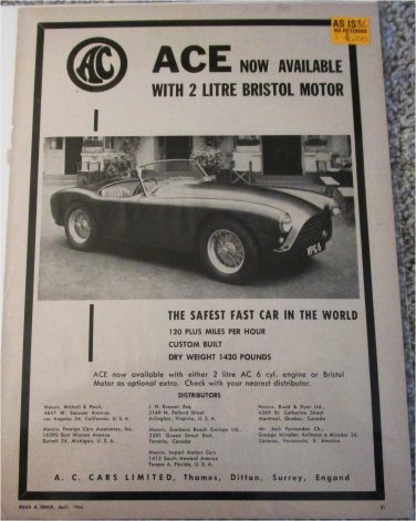 1956 AC Ace Roadster car ad