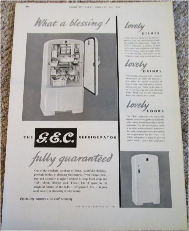 1952 GEC Refrigerator ad from the UK
