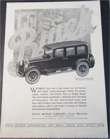 1924 Buick 7 Passenger Sedan car ad
