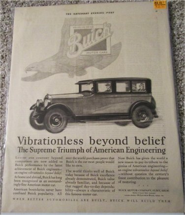 1927 Buick 4 dr sedan Vibrationless Beyond Belief car ad